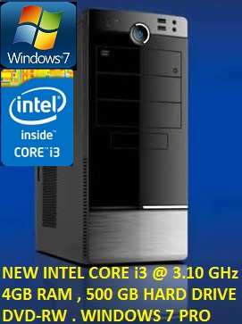 NEW STYLISH DESKTOP PC INTEL CORE i3 {4TH GEN} @ 3.10GHz, 4GB RAM, 500GB HD,DVD-RW,LIC WIN 7 PRO,ETC