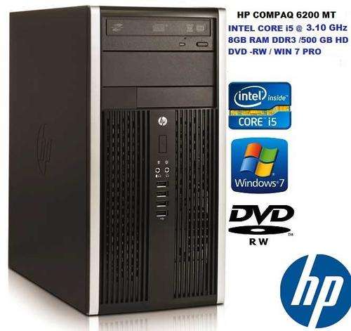 HP COMPAQ PRO 6200 MT DESKTOP PC CORE i5 @ 3.10GHz, 8GB RAM, 500GB HD,DVD-RW, LICENSED WIN 7 PRO ETC