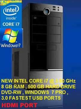 NEW STYLISH DESKTOP PC INTEL CORE i7 {4TH GEN} @ 3.60GHz, 8GB RAM,500GB HD,DVD-RW,LIC WIN 7 PRO,ETC