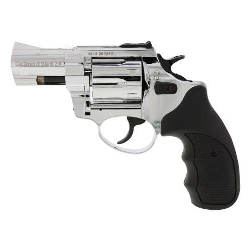 No License Required - ZORAKI 2_5`` Revolver Shiny Chrome - 9mm Blanks & Pepper Firing Hand Gun