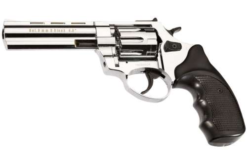 No License Required - ZORAKI 4.5` Revolver Shiny Chrome COMBO - 10x 9mm Blanks can Firing Pepper