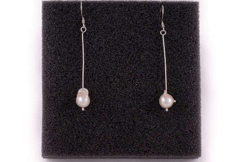 Solid Sterling Silver (.925) Drop Earrings With Natural Organic Pearls