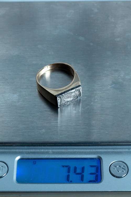 Seymchan Meteorite, Solid 9kt Yellow Gold Ring