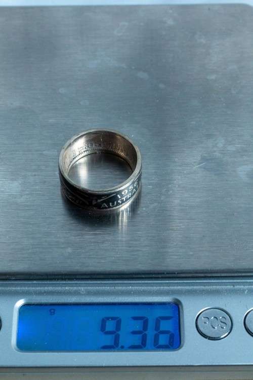 1956 Australian Florin Oxidized Coin Ring (.500 Silver)