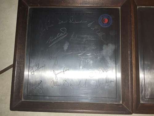 SA Cricket 1991 signed team plaque SA vs India  First international