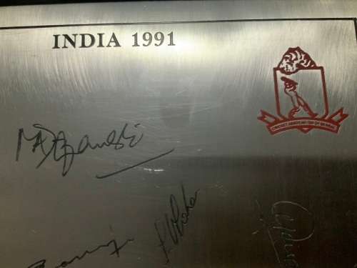 SA Cricket 1991 signed team plaque SA vs India  First international
