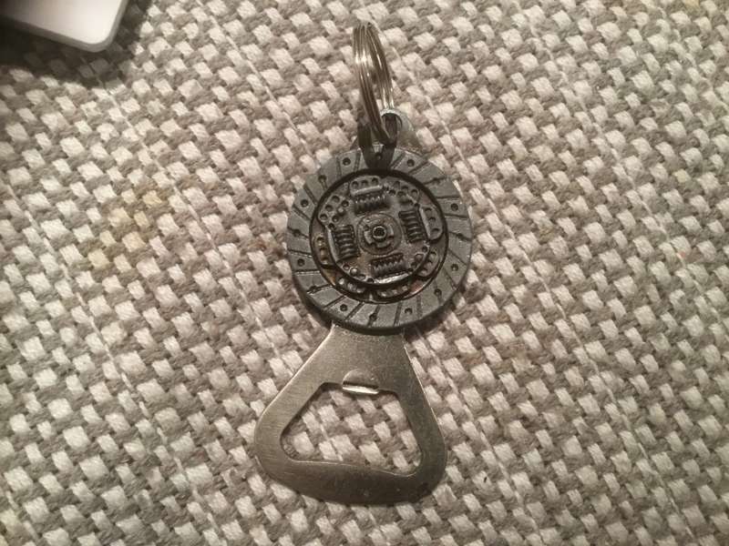 Clutch plate key ring / bottle opener