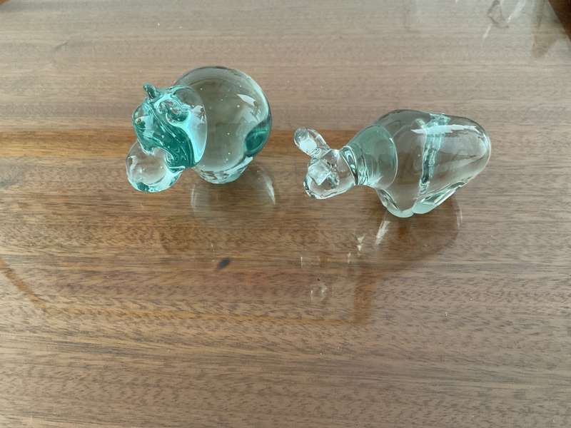 Vintage NGWENYA GLASS HIPPO & Hyena Made in Kingdom of Swaziland Figurines.