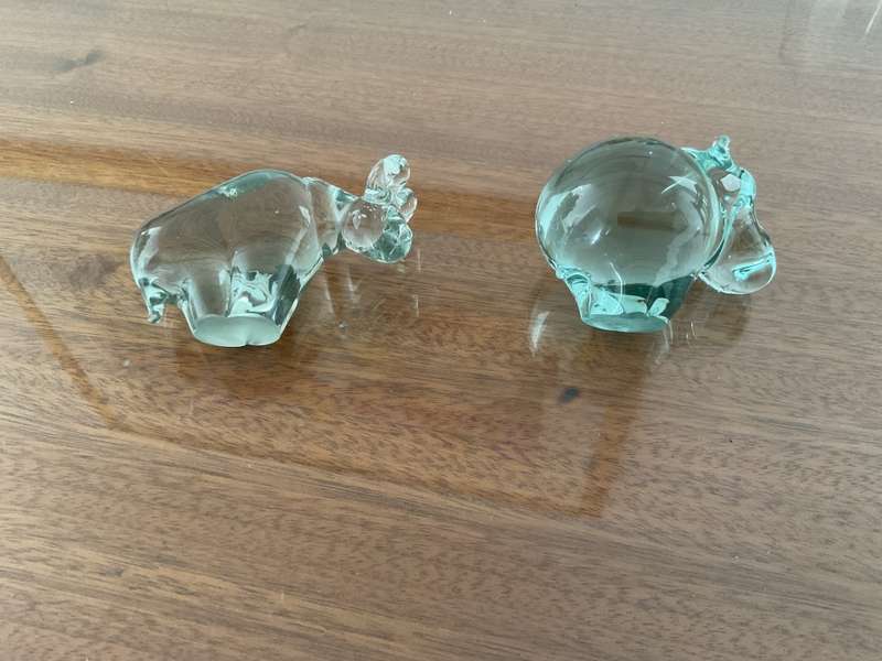 Vintage NGWENYA GLASS HIPPO & Hyena Made in Kingdom of Swaziland Figurines.