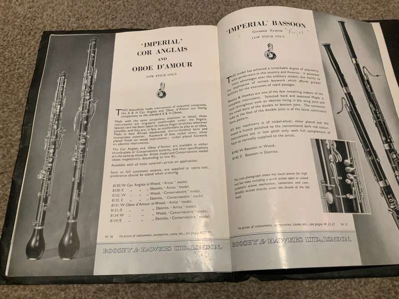 Vintage woodwind by bossy & hawkes Clarinet bassoon saxs catalog 1956