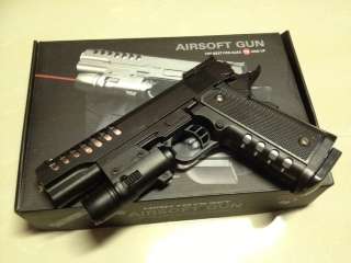 AIRSOFT BB LASER GUN, METAL, SPRING ACTION, COMES WITH A BOTTLE OF 6MM BB'S FREE