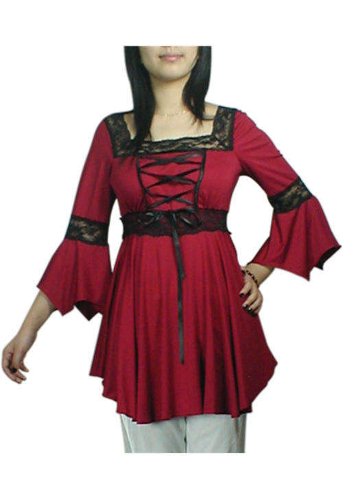 Lace-Up Corset Lace Top Blouse