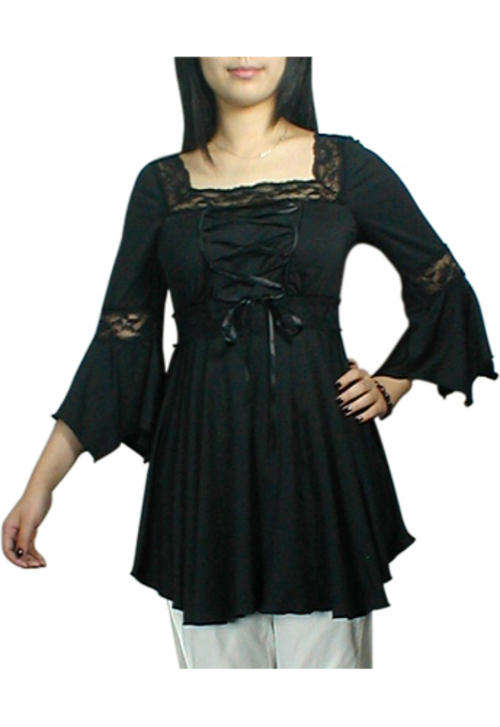Black Lace-Up Corset Lace Top Blouse
