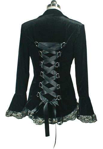 Black Gothic Lace Trim Velvet Corset Jacket - Plus Size