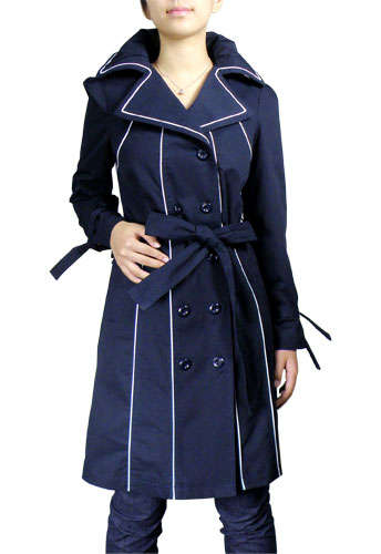Navy Belted Double-Breast Trench Coat