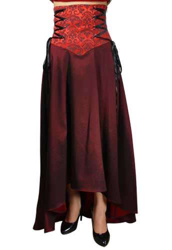 Burgundy Corset Ribbon Asymmetry Skirt