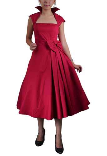 Red Belted Pleat Dress