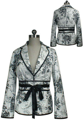 Ruffled Piping Belted Floral Jacket
