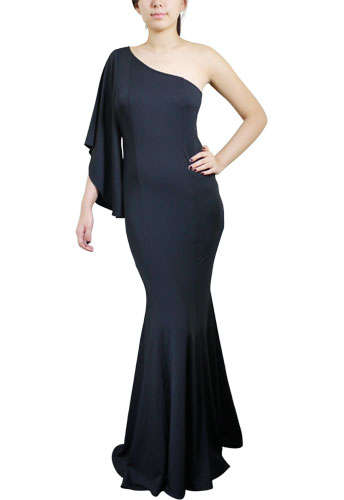 Black One-shoulder Fishtail Dress