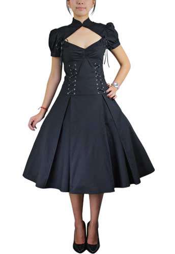 Black Lace-Up Ruffle Dress