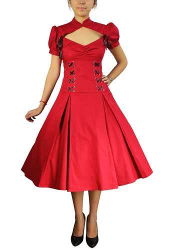 Red Lace-Up Ruffle Dress - Plus Size 28 Only