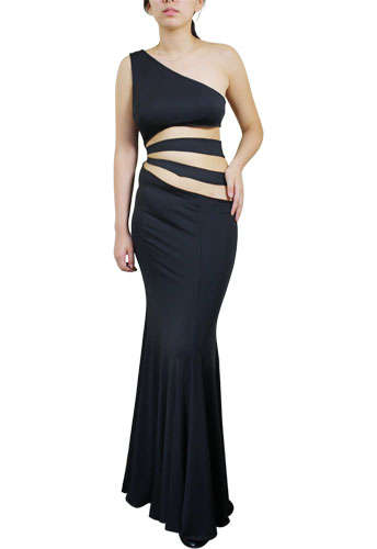 Black One-Shoulder Cut-Out Jersey Knit Dress - Size 38 Only