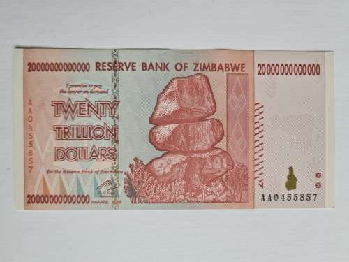 2 by Zimbabwe 20 Trillion Dollars UNC Consecutive numbers