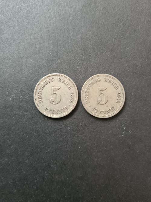 2 X Deutsches Reich 5 Pfennig 1876 and 1912