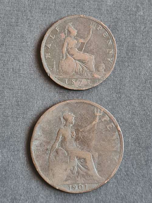 UK 1/2 Penny 1873 and 1 Penny 1901