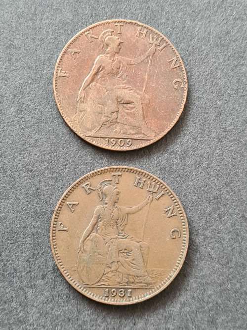 2 x UK Farthings 1909/1931