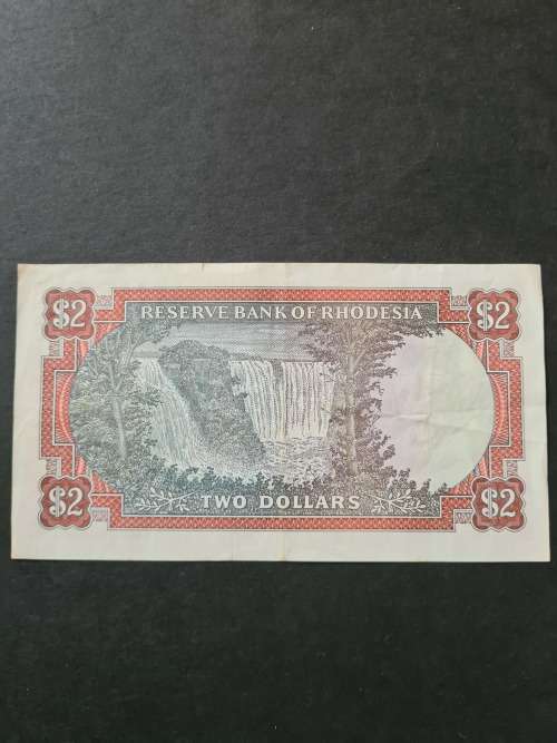 Rhodesia 2 Dollars Salisbury 5 August 1977 Rhodes Watermark VF+ - as per photograph