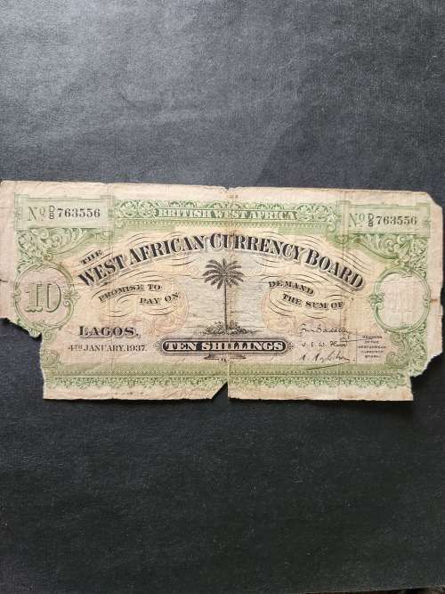 British West Africa 10 Shillings 4 January 1937 (Filler note)(tears/creases) - as per photograph