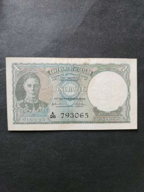 Ceylon One Rupee 1942 King George VI  (nice condition) - as per photograph