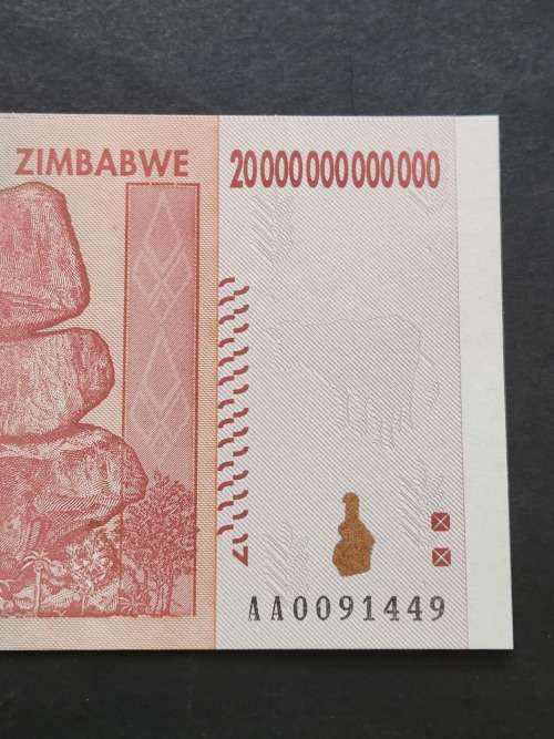 Reserve Bank of Zimbabwe Twenty Trillion Dollars BU - as per photograph