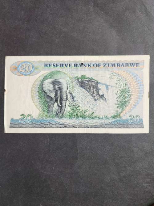 Zimbabwe 20 Dollars Bird Watermark Harare 1983 (hole in centre of note) - as per photograph