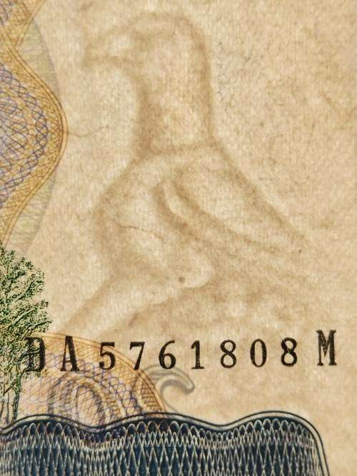 Zimbabwe 20 Dollars Bird Watermark Harare 1983 (hole in centre of note) - as per photograph