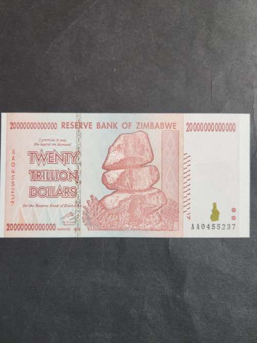 Reserve Bank of Zimbabwe Twenty Trillion Dollars BU - as per photograph