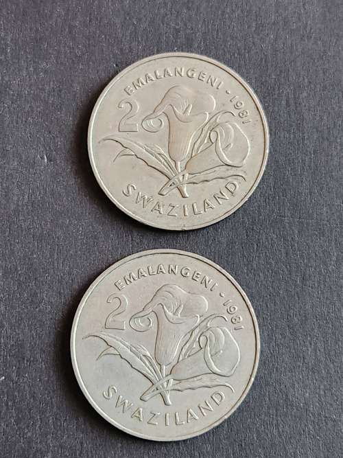 2 x Swaziland 2 Elangeni 1981 - as per photograph