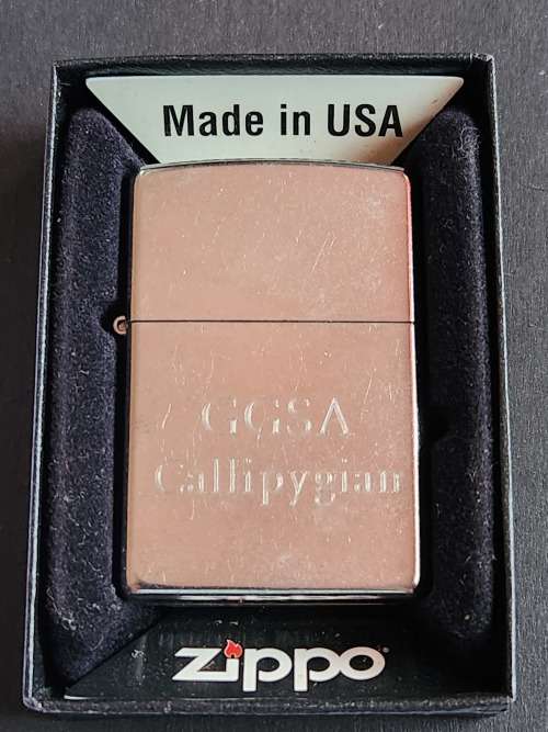 Zippo Stainless Steel engraved GGSA Callipygian Lighter (mint condition) - as per photograph