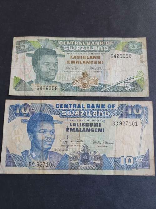 Swaziland 5/10 Elangeni Notes - as per photograph