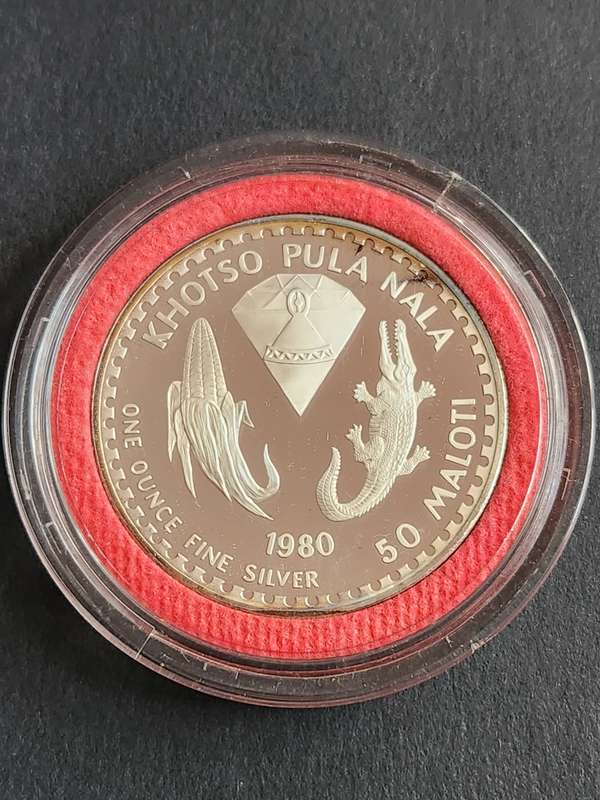 Lesotho 50 Maloti 1980 One Ounce Fine Silver Proof (King Moshoeshoe 1)