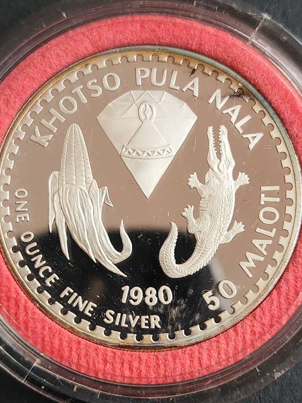 Lesotho 50 Maloti 1980 One Ounce Fine Silver Proof (King Moshoeshoe 1)