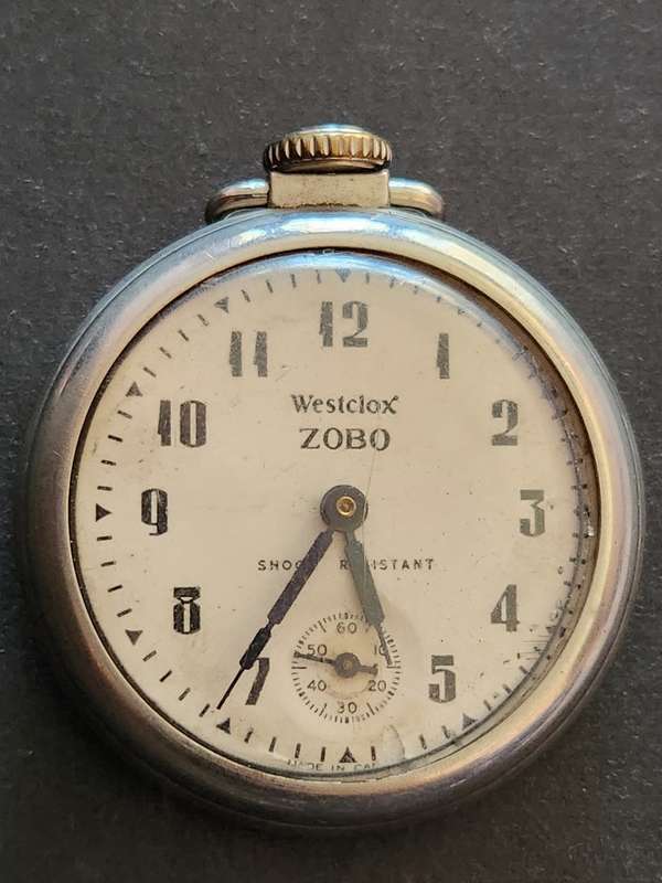 Westclox ZOBO Shock Resistant Pocket Watch (runs and stops) - as per photograph