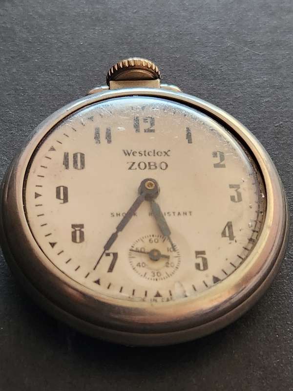 Westclox ZOBO Shock Resistant Pocket Watch (runs and stops) - as per photograph