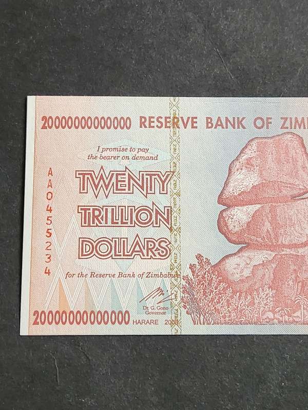 Reserve Bank of Zimbabwe 20 Trillion Dollars Harare 2008 AA series BU - as per photograph
