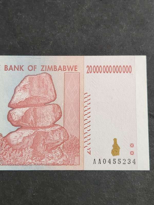 Reserve Bank of Zimbabwe 20 Trillion Dollars Harare 2008 AA series BU - as per photograph