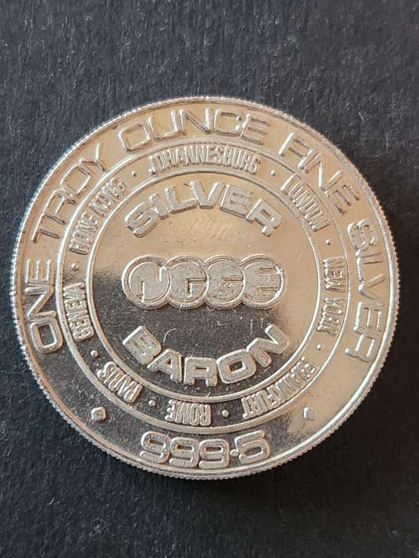 One Troy Ounce Silver Baron (999.5) 1987 - as per photograph
