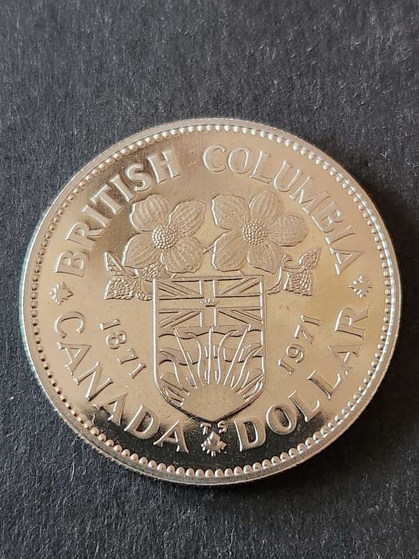 British Columbia Canada Dollar 1871-1971 Queen Elizabeth II (Prooflike) - as per photograph
