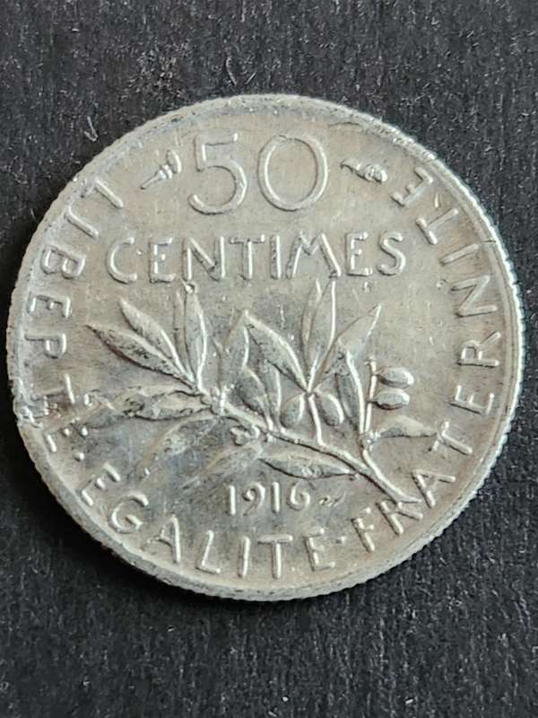 France 50 Centimes 1916 Silver - as per photograph