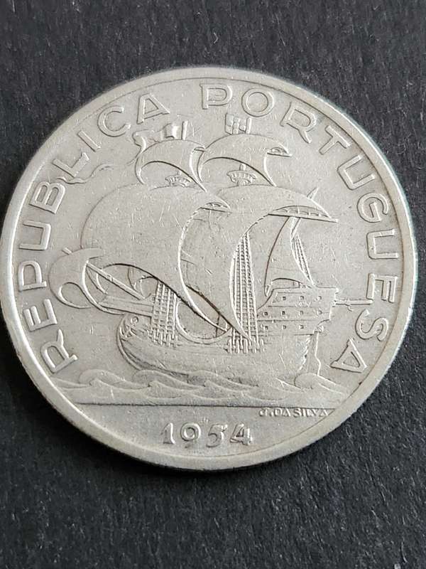 Portugal 10 Escudos 1954 Silver- as per photograph